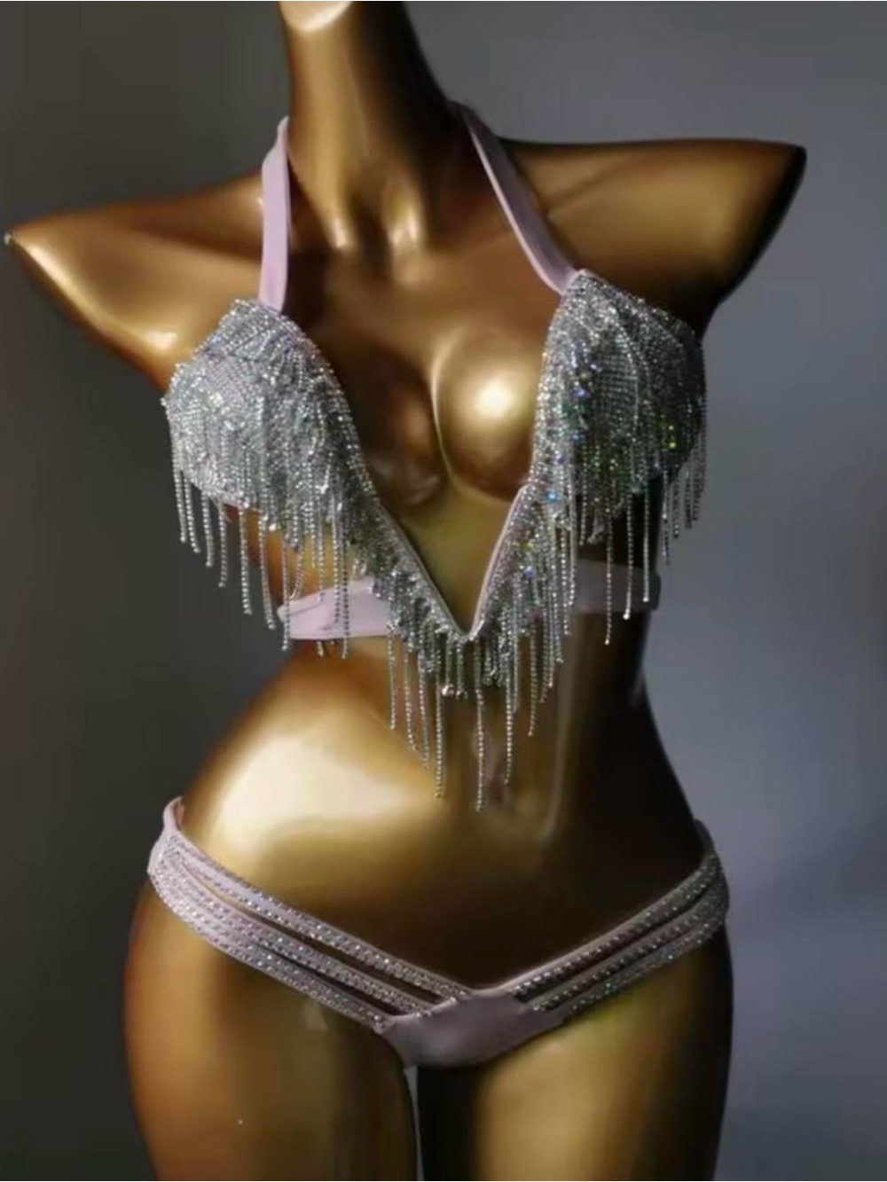 Pink Embellished Bikini Rave Set with Crystal Rhinestone Details - Picture 2 of 7